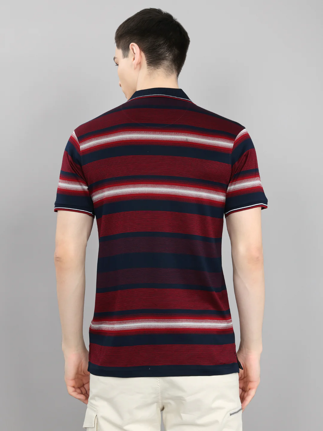 Luxuria Men Maroon Stripe Collar Half Sleeve T-Shirt - Image 4