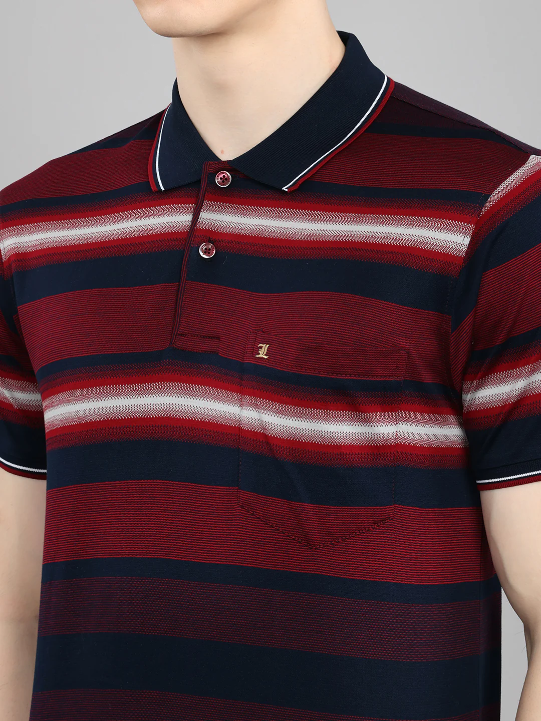 Luxuria Men Maroon Stripe Collar Half Sleeve T-Shirt - Image 5