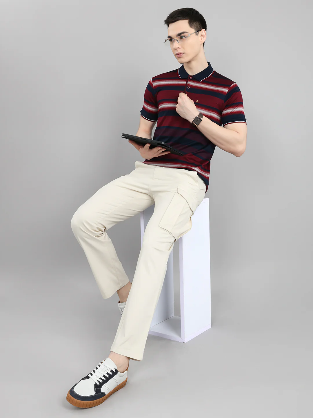 Luxuria Men Maroon Stripe Collar Half Sleeve T-Shirt - Image 6