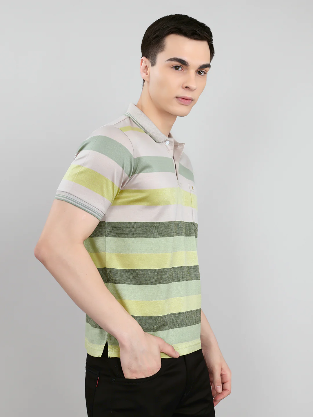 Luxuria Men Multicolor Stripe Collar Half Sleeve T-Shirt - Image 3