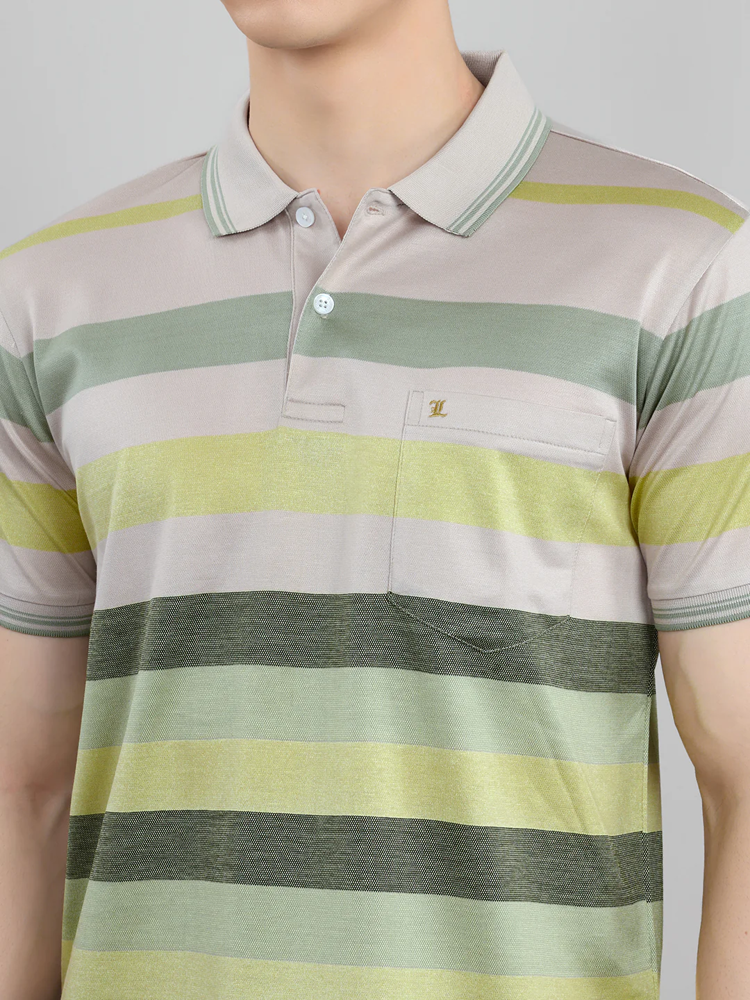Luxuria Men Multicolor Stripe Collar Half Sleeve T-Shirt - Image 5