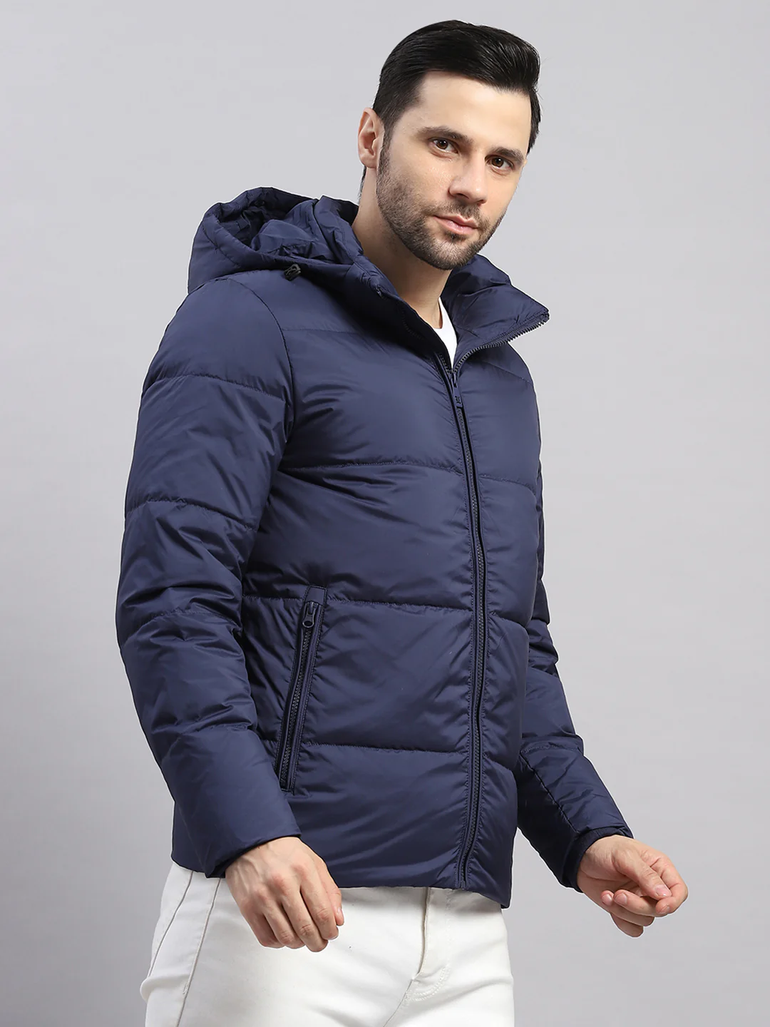 Luxuria Men Navy Blue Compressible Duck Down Hooded Jacket - Image 4