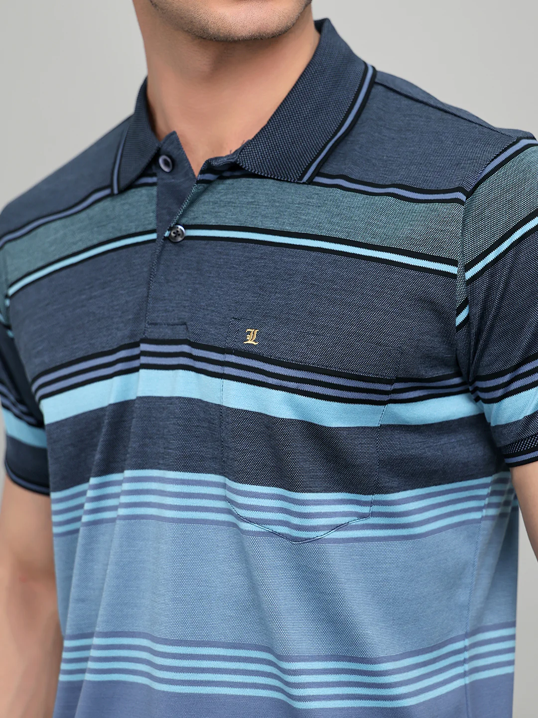 Luxuria Men Navy Blue Printed Collar Half Sleeve T-Shirt - Image 5