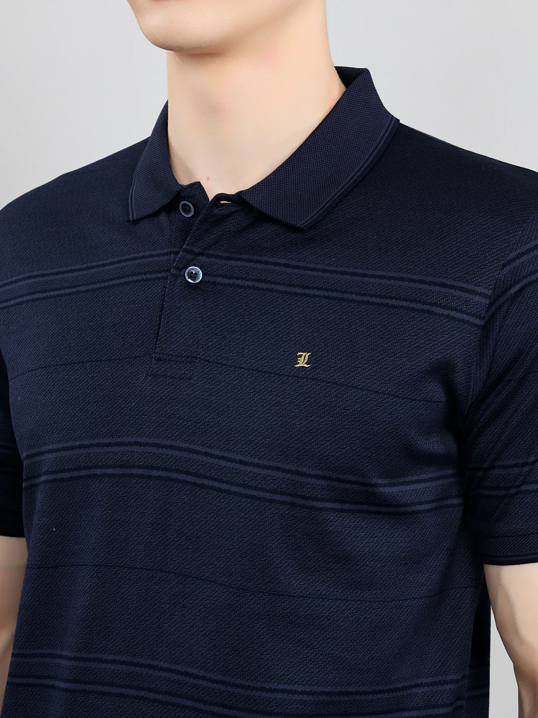 Luxuria Men Navy Blue Printed Collar Half Sleeve T-Shirt - Image 5