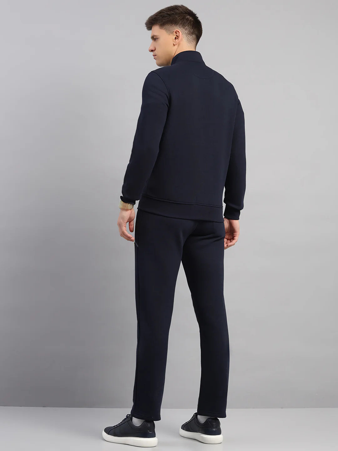 Luxuria Men Navy Blue Solid Collar Full Sleeve Winter Tracksuit - Image 5