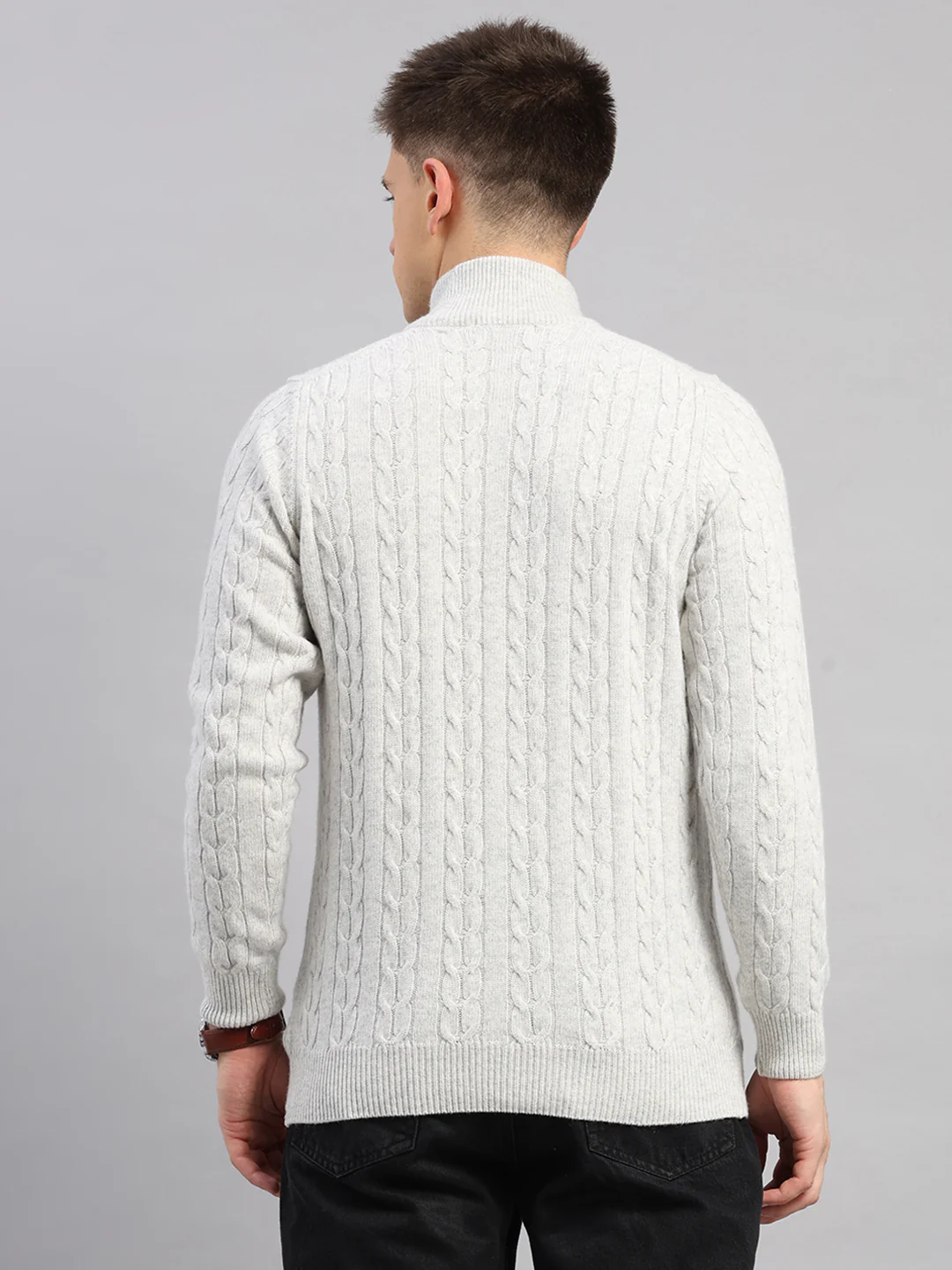 Luxuria Men Off White Self Design Round Neck Full Sleeve Pullover - Image 5