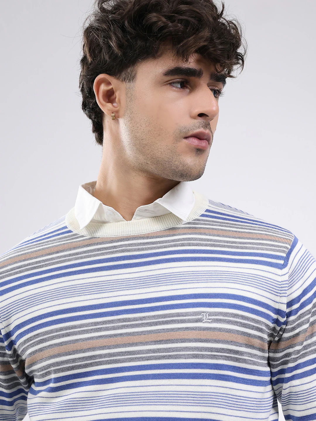 Luxuria Men Off White Self Design Round Neck Full Sleeve Pullover - Image 7