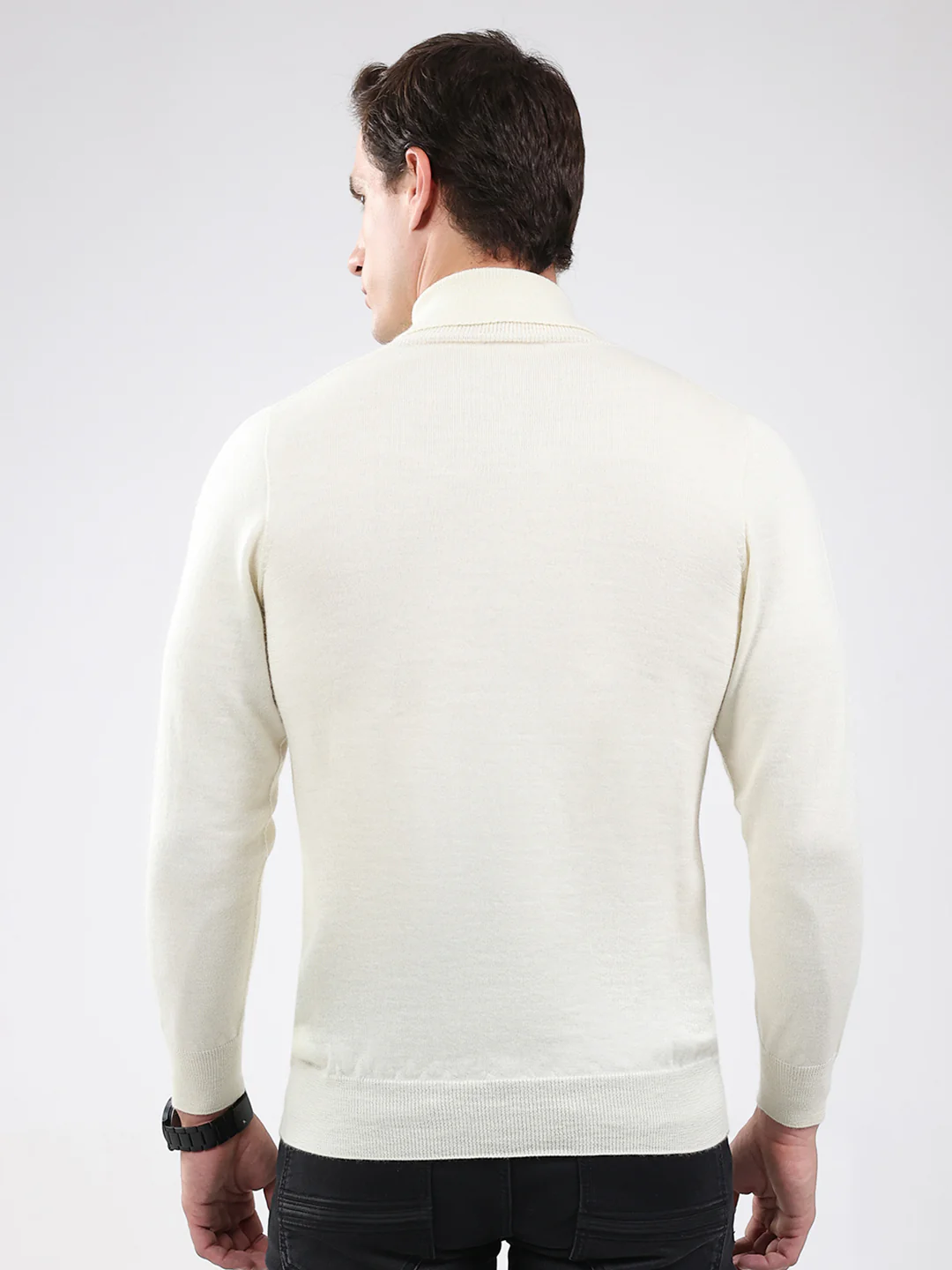 Luxuria Men Off White Solid High Neck Full Sleeve Pullover - Image 5