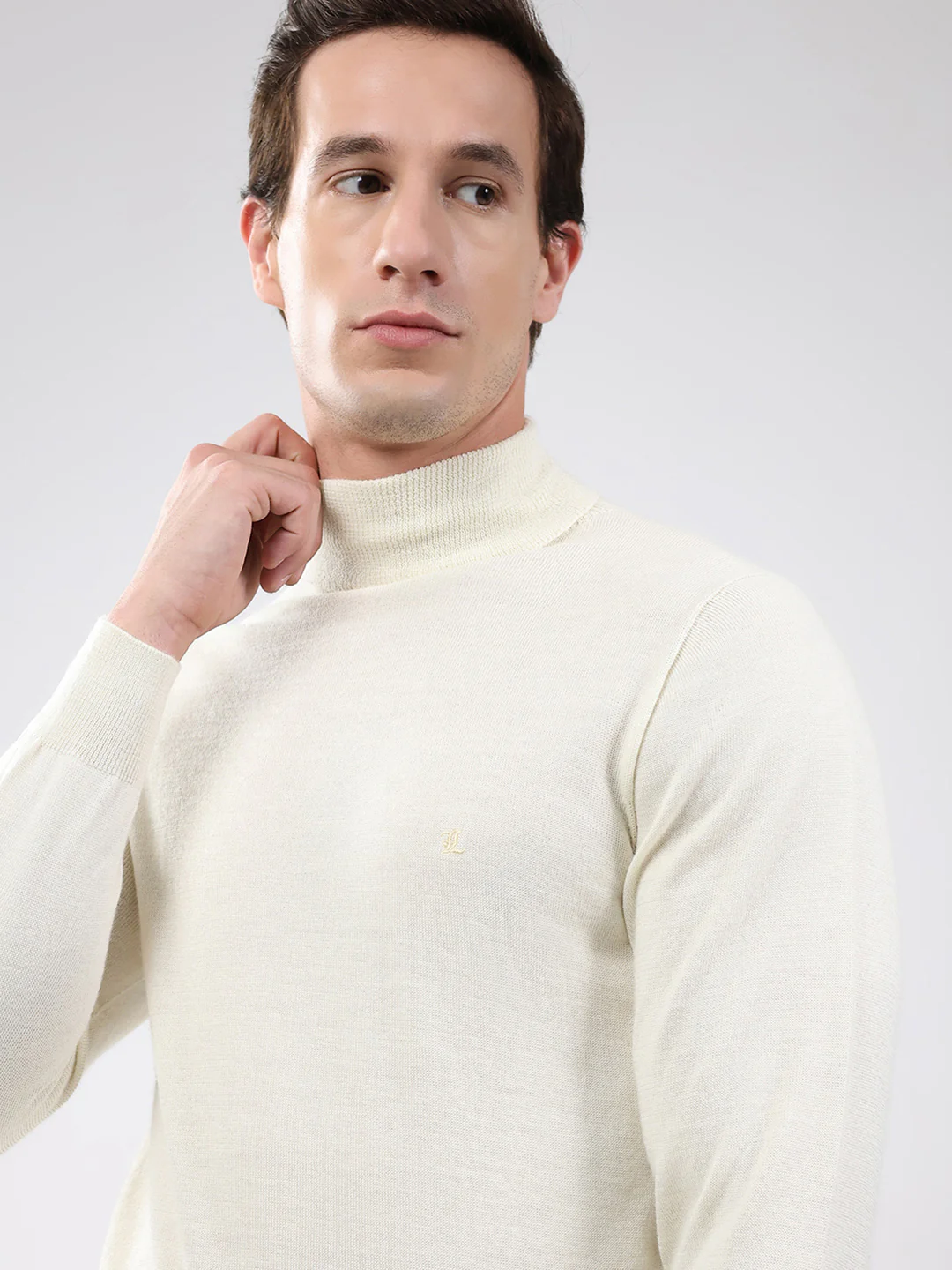 Luxuria Men Off White Solid High Neck Full Sleeve Pullover - Image 7
