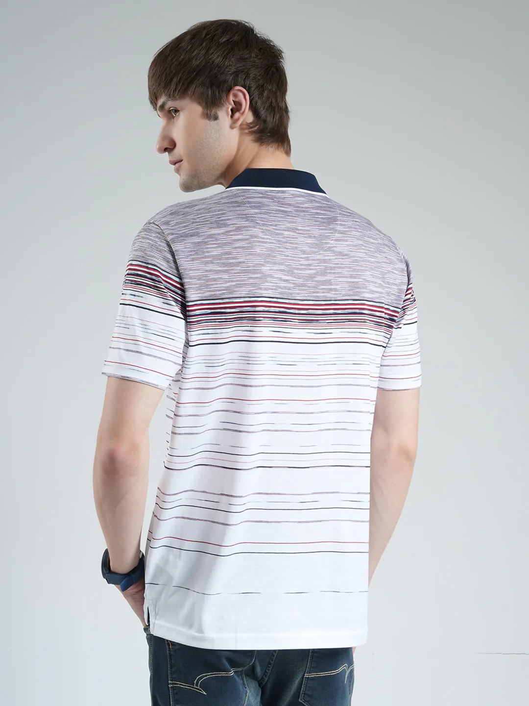 Luxuria Men Off White Stripe Collar Half Sleeve T-Shirt - Image 5