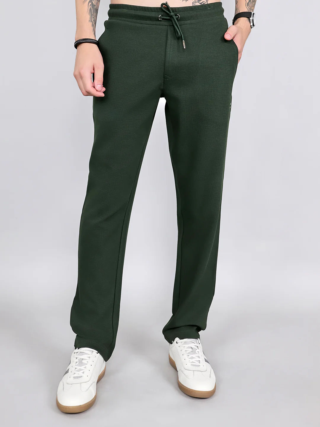 Luxuria Men Olive Solid Regular Fit Lower
