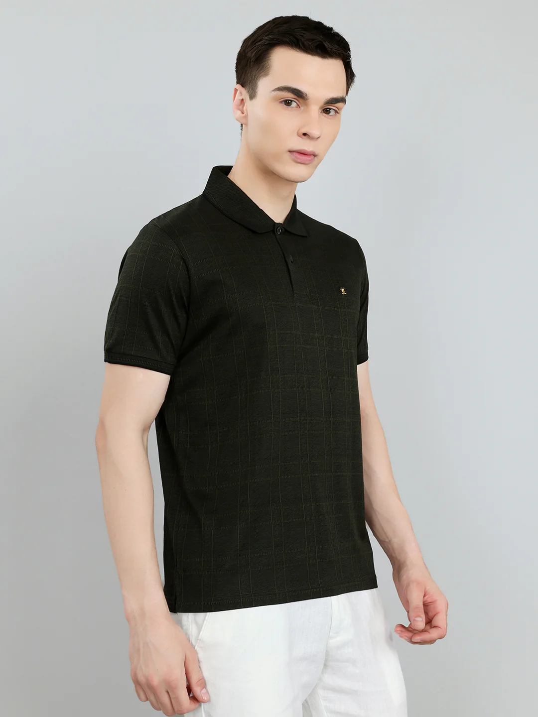 Luxuria Men Olive Stripe Collar Half Sleeve T-Shirt - Image 2