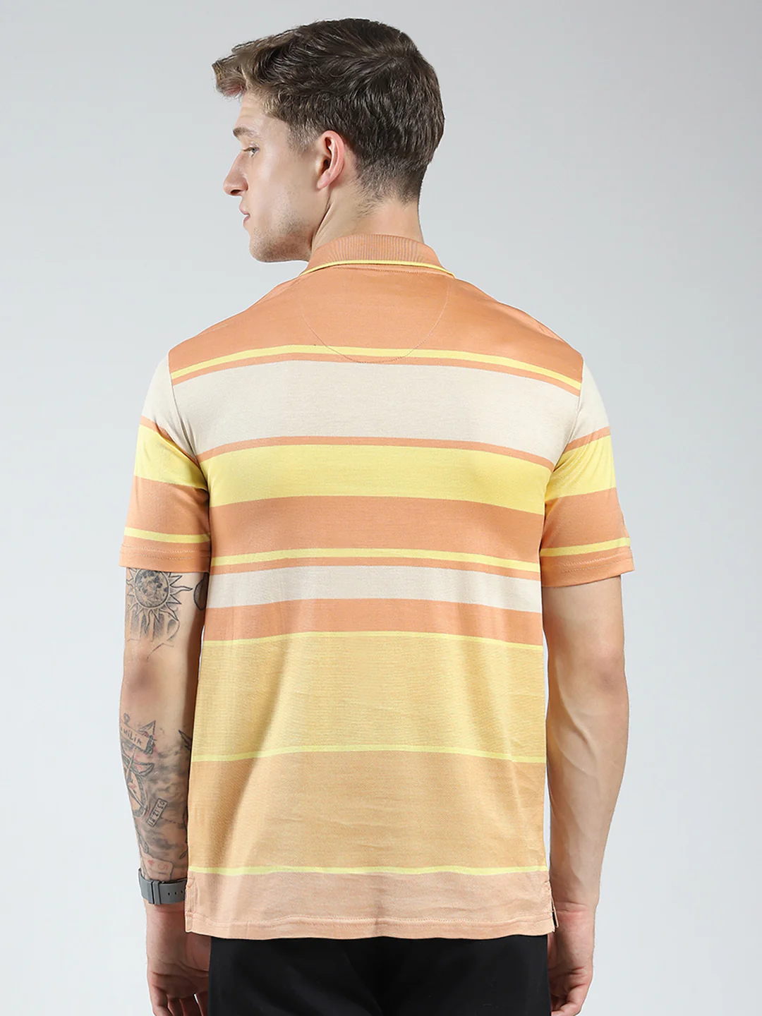 Luxuria Men Orange Stripe Collar Half Sleeve T-Shirt - Image 5