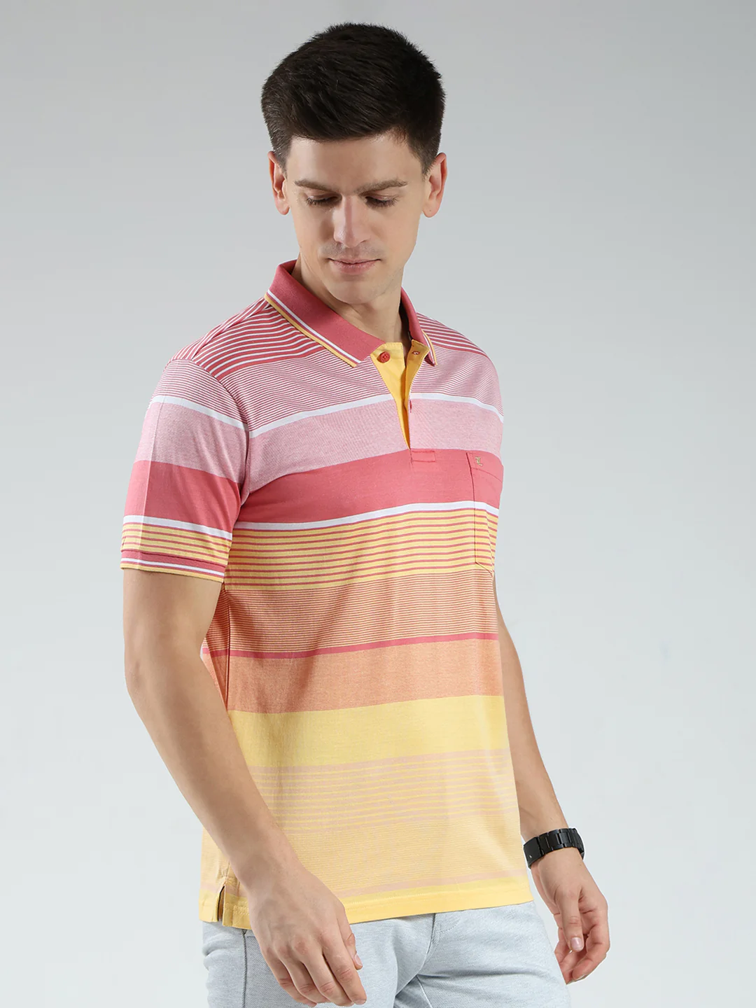 Luxuria Men Pink Stripe Collar Half Sleeve T-Shirt - Image 4
