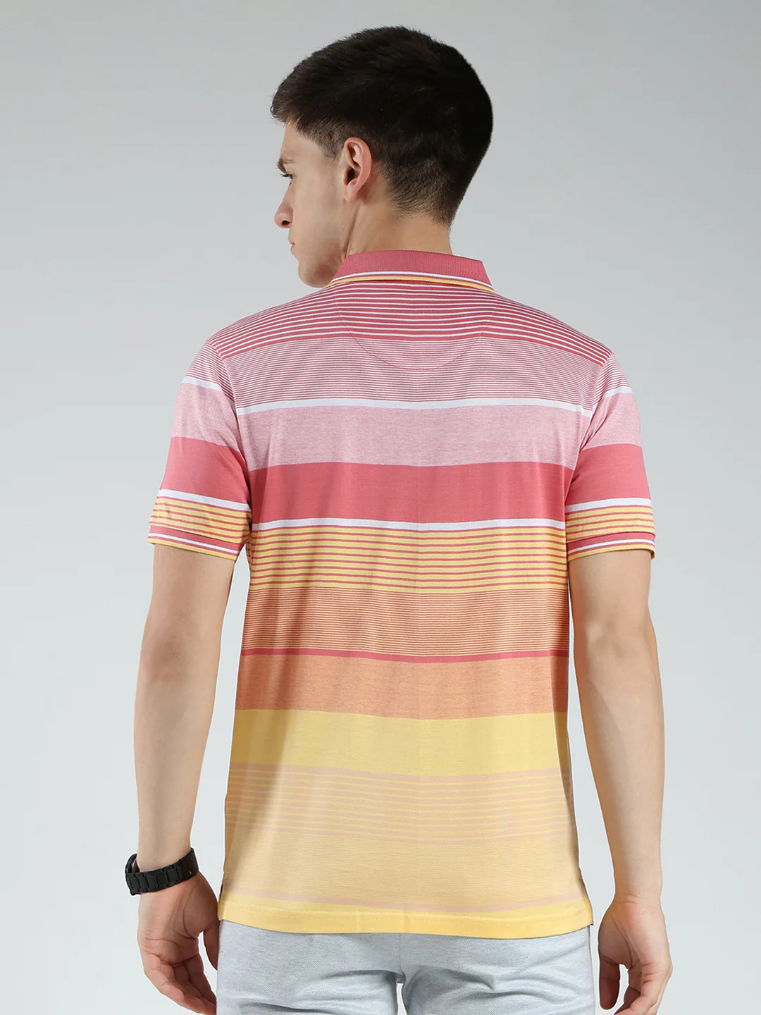 Luxuria Men Pink Stripe Collar Half Sleeve T-Shirt - Image 5