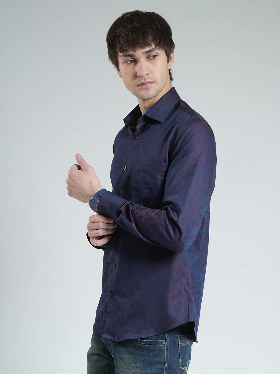 Luxuria Men Purple Printed Collar Full Sleeve Shirt - Image 3