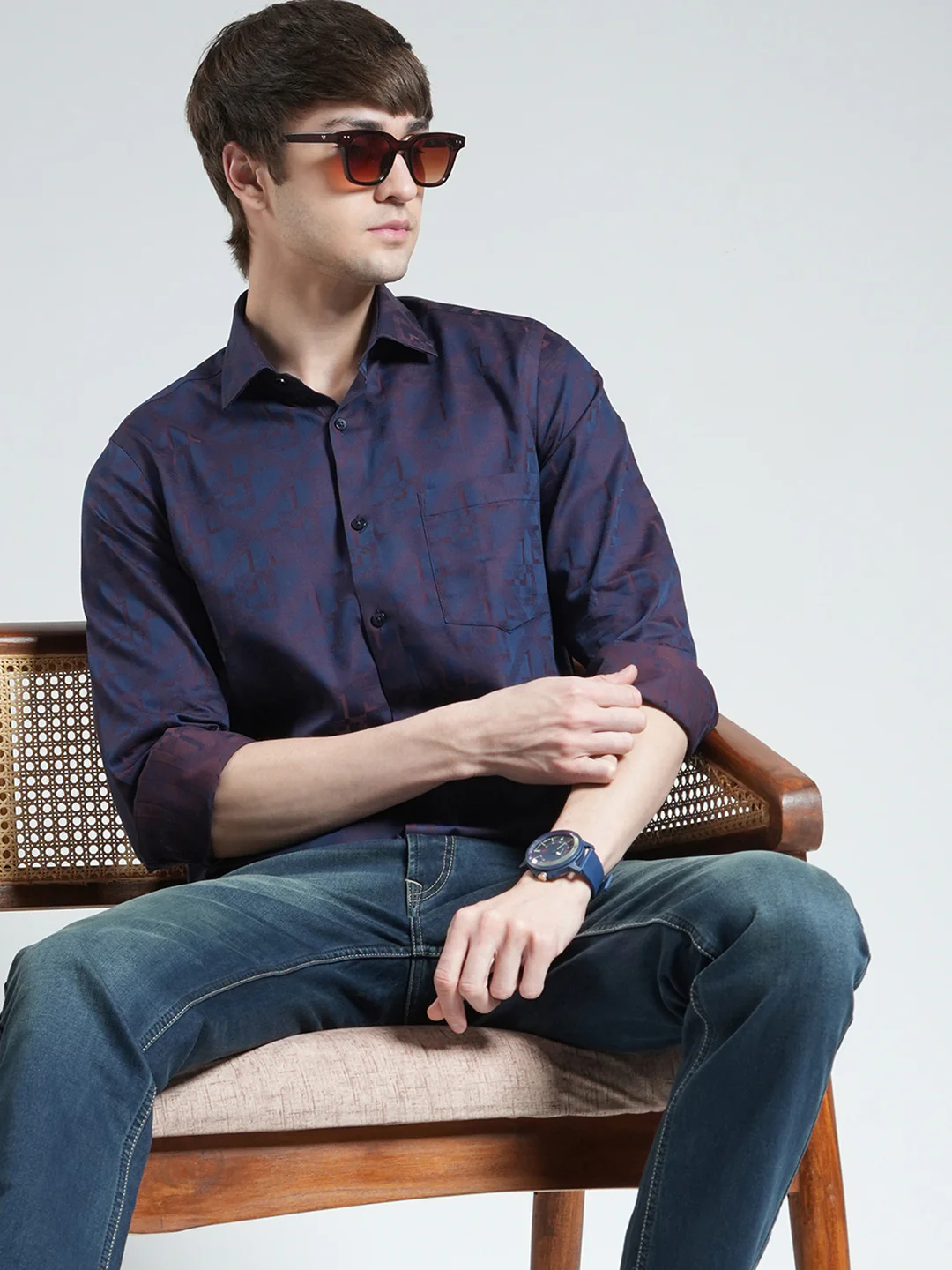 Luxuria Men Purple Printed Collar Full Sleeve Shirt - Image 6