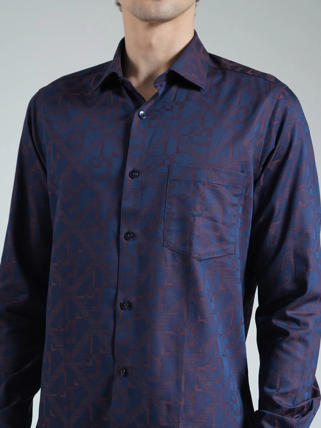 Luxuria Men Purple Printed Collar Full Sleeve Shirt - Image 7