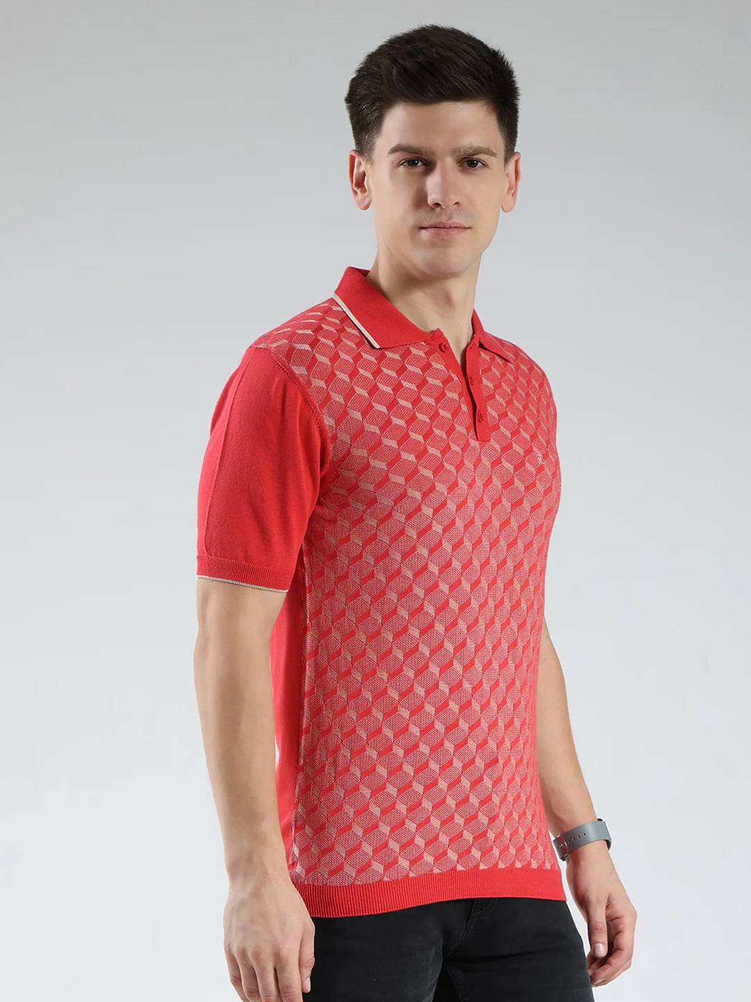 Luxuria Men Red Printed Collar Half Sleeve T-Shirt - Image 4