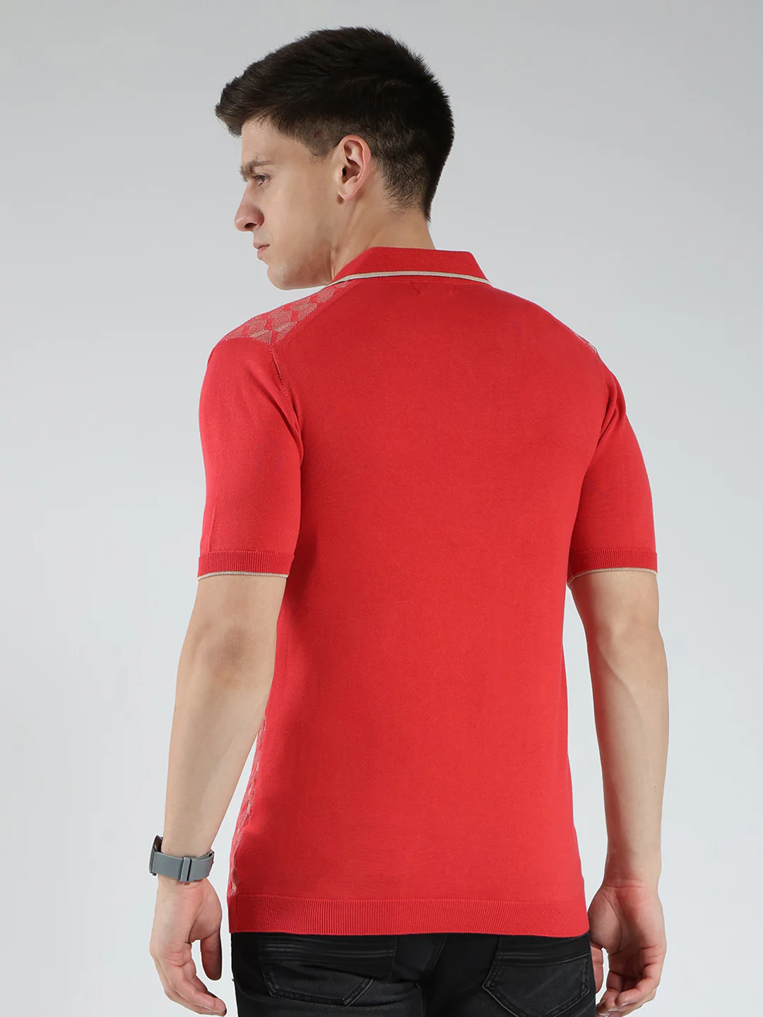 Luxuria Men Red Printed Collar Half Sleeve T-Shirt - Image 5