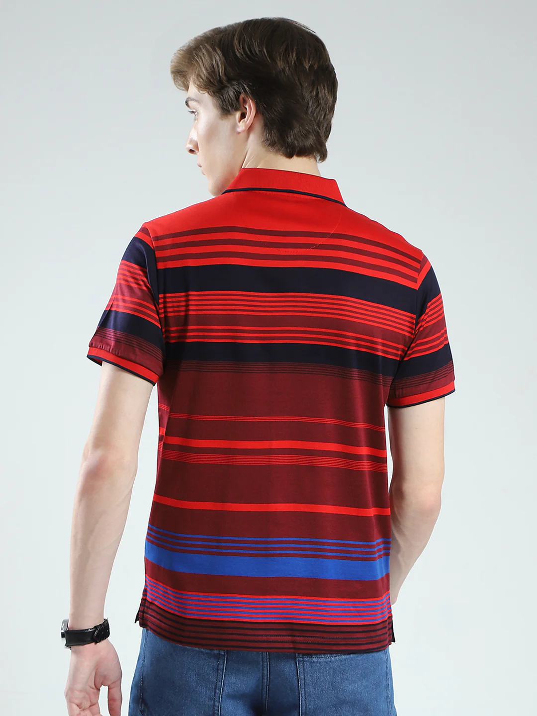 Luxuria Men Red Stripe Collar Half Sleeve T-Shirt - Image 5