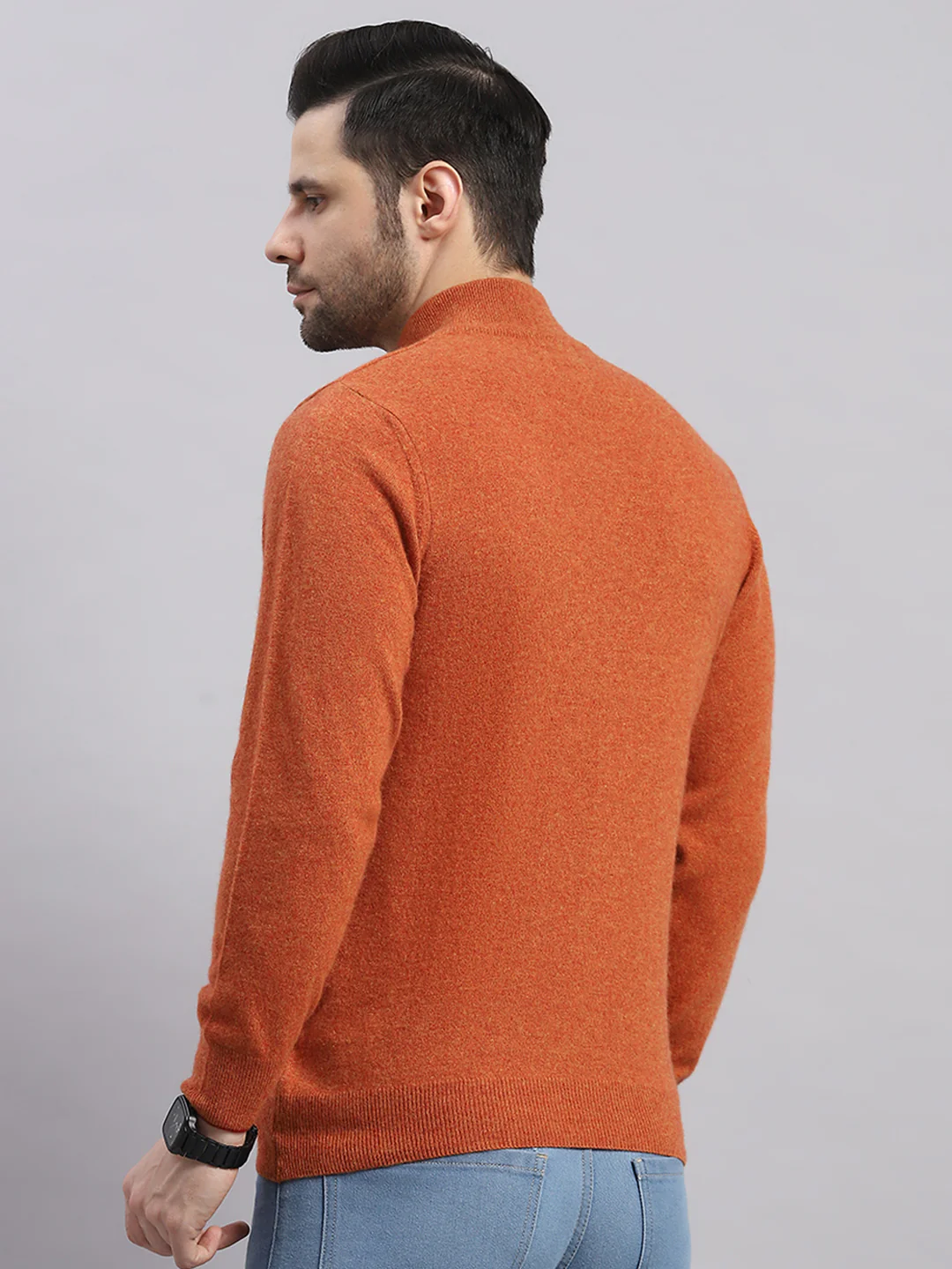 Luxuria Men Rust Solid Collar Full Sleeve Pullover - Image 5