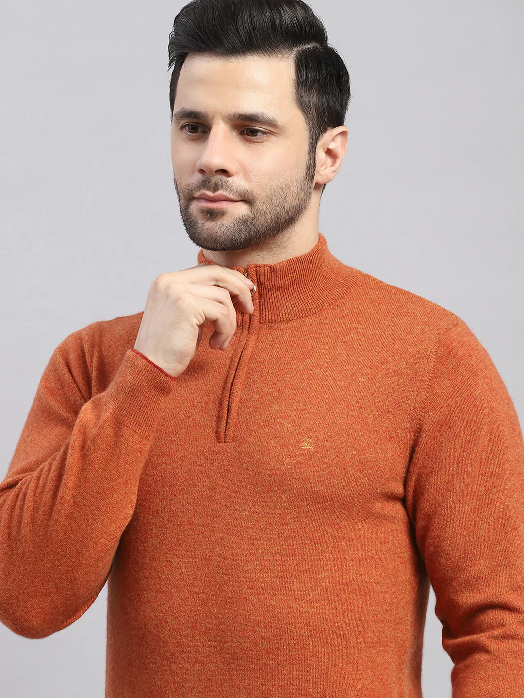 Luxuria Men Rust Solid Collar Full Sleeve Pullover - Image 6