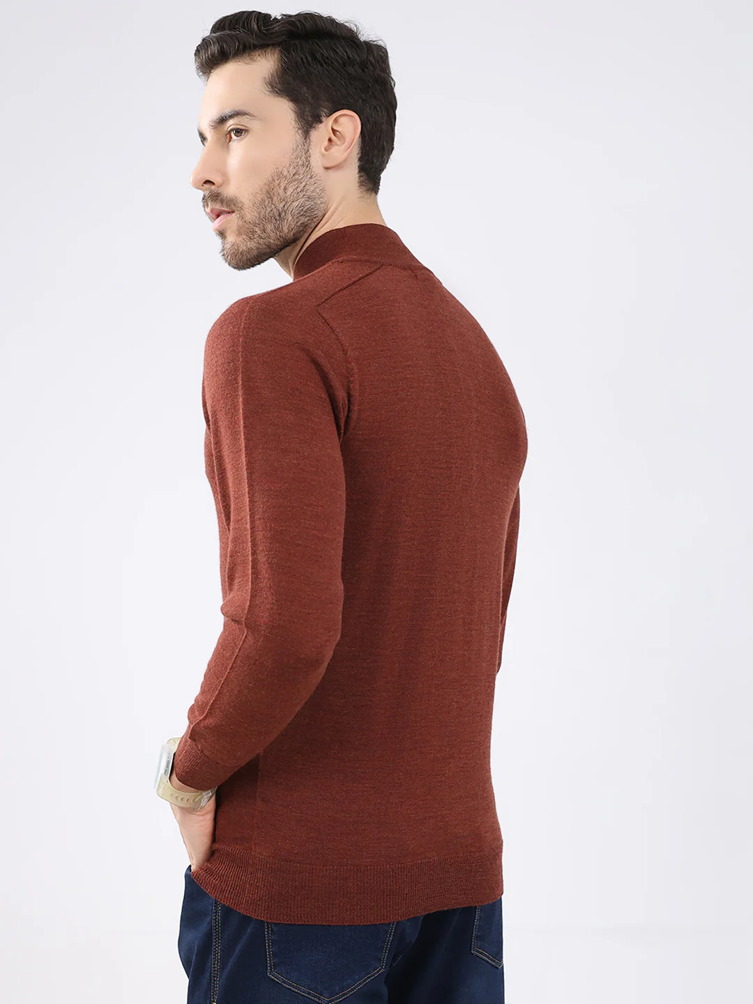 Luxuria Men Rust Solid High Neck Full Sleeve Pullover - Image 5