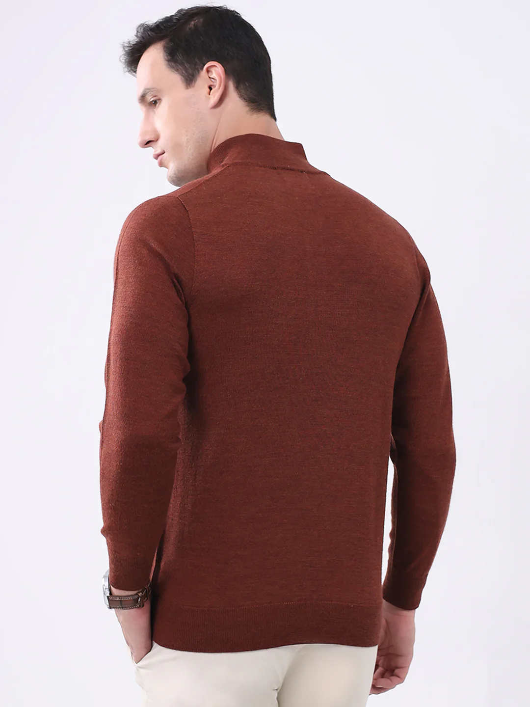 Luxuria Men Rust Solid Mock Neck Full Sleeve Pullover - Image 5