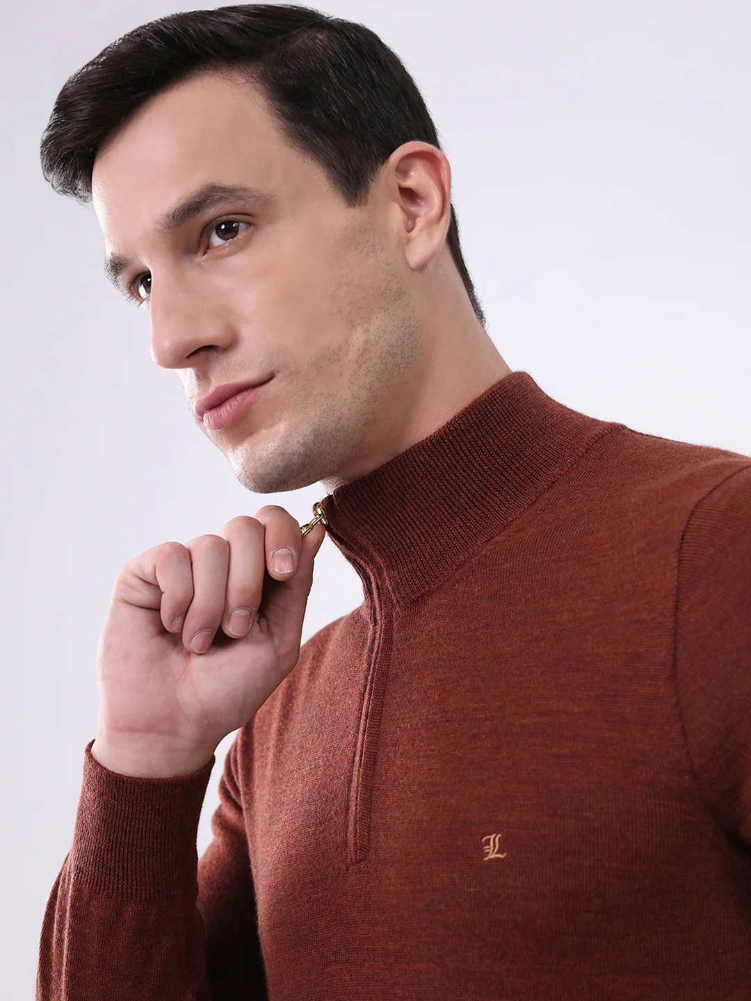 Luxuria Men Rust Solid Mock Neck Full Sleeve Pullover - Image 6