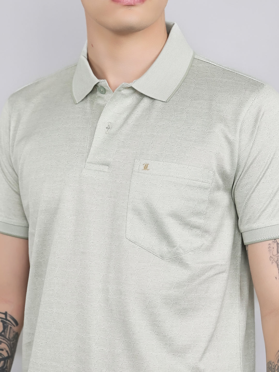 Luxuria Men Sea Green Printed Collar Half Sleeve T-Shirt - Image 5