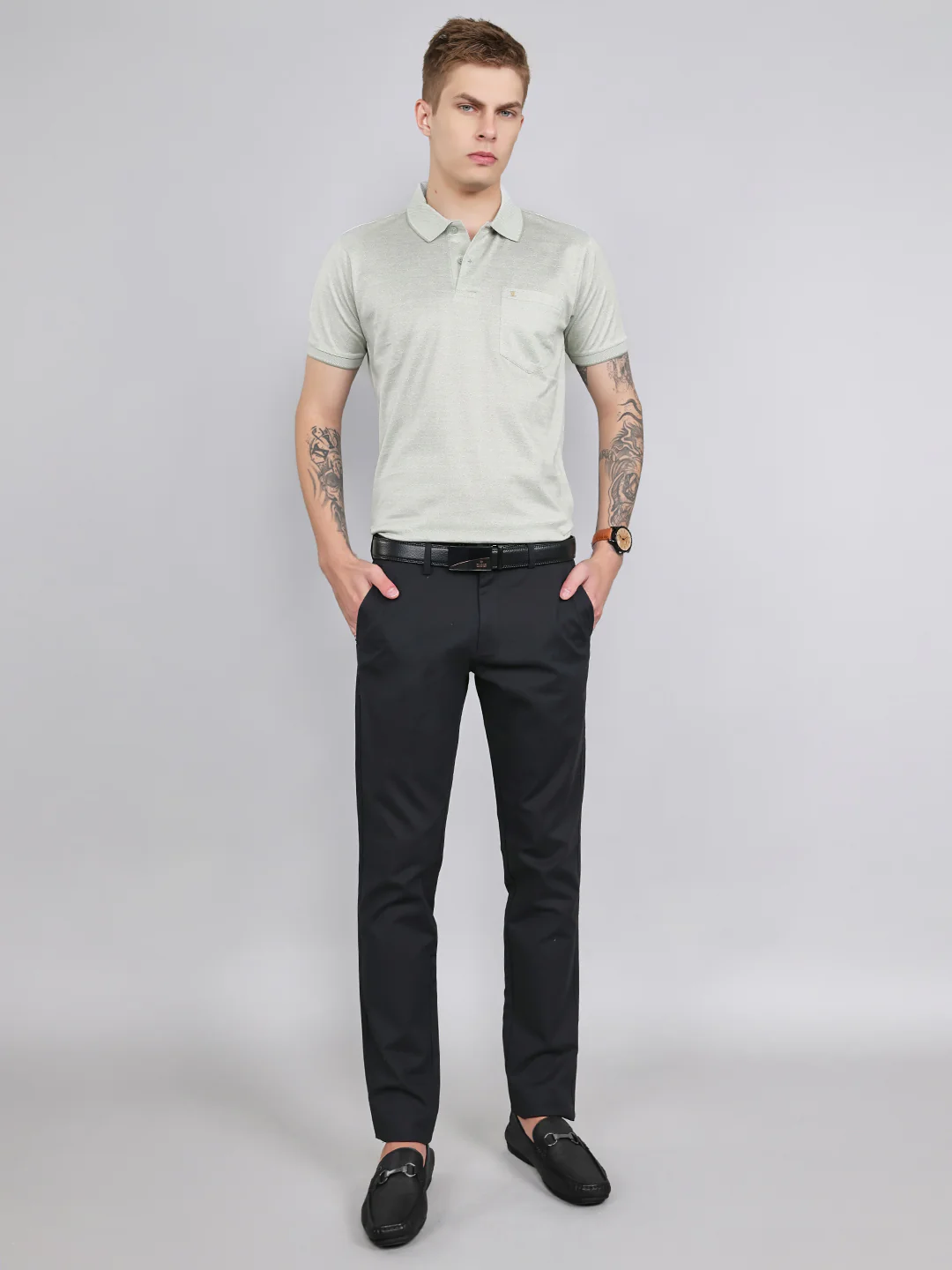 Luxuria Men Sea Green Printed Collar Half Sleeve T-Shirt - Image 6