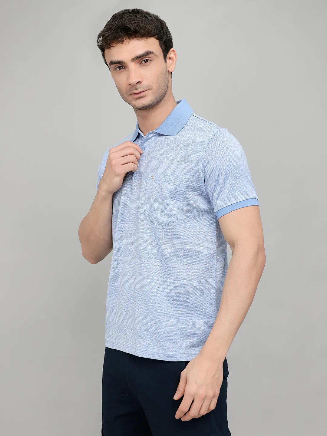 Luxuria Men Sky Blue Printed Collar Half Sleeve T-Shirt - Image 2