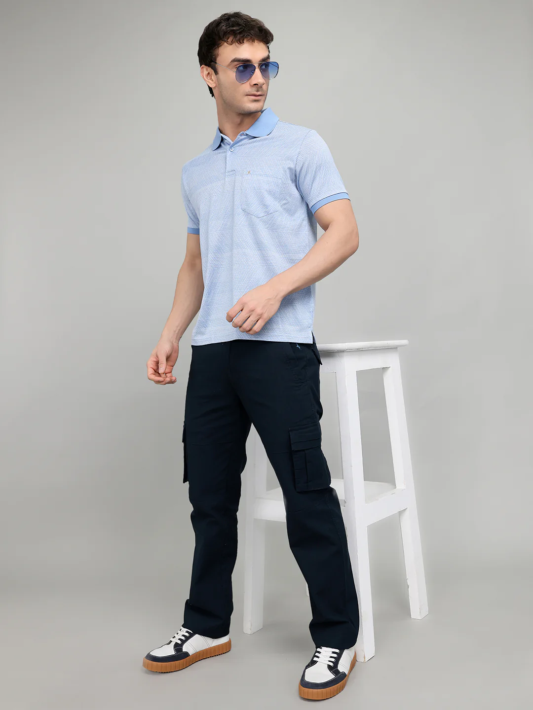 Luxuria Men Sky Blue Printed Collar Half Sleeve T-Shirt - Image 6