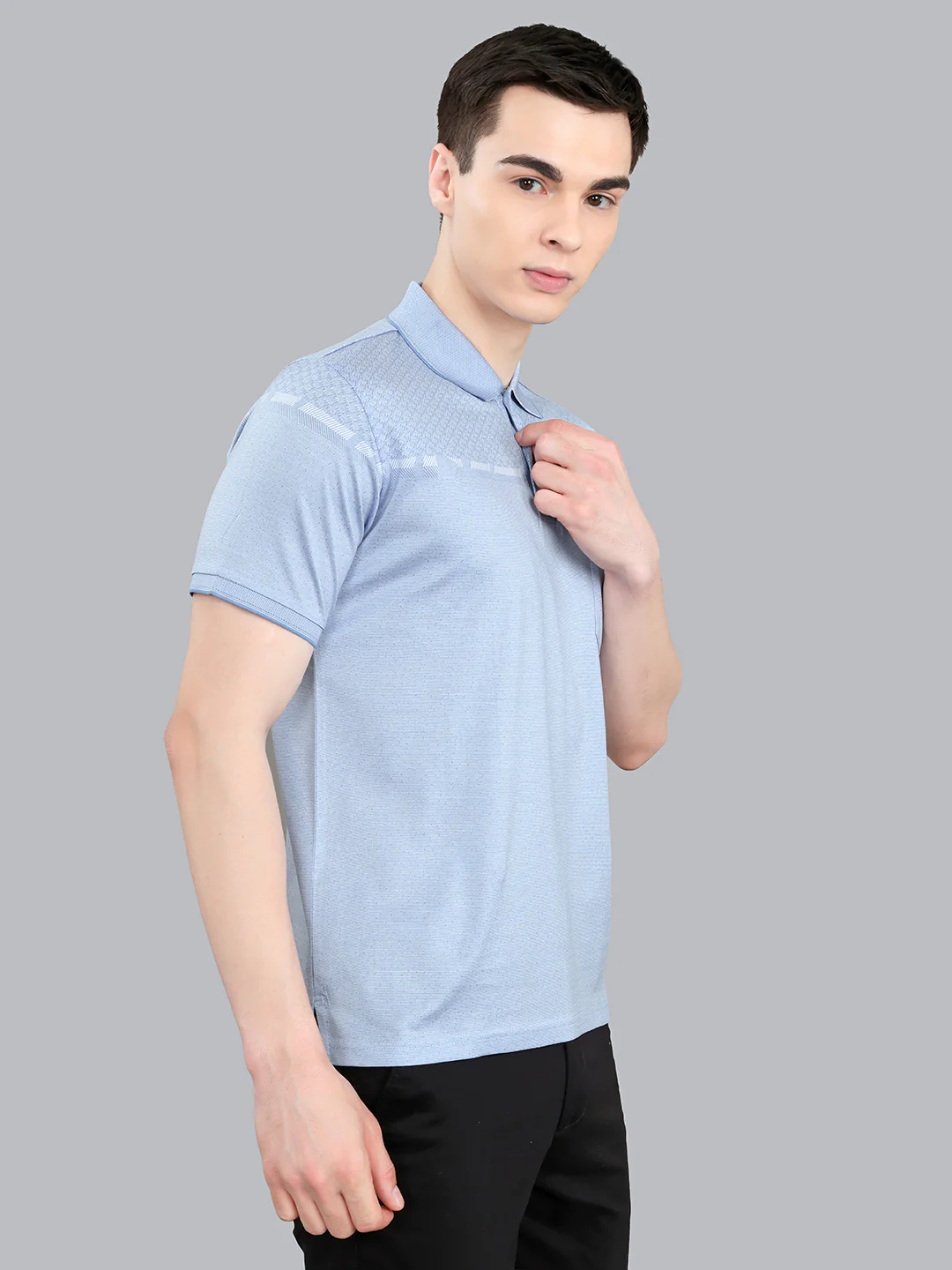 Luxuria Men Sky Blue Printed Collar Half Sleeve T-Shirt - Image 2