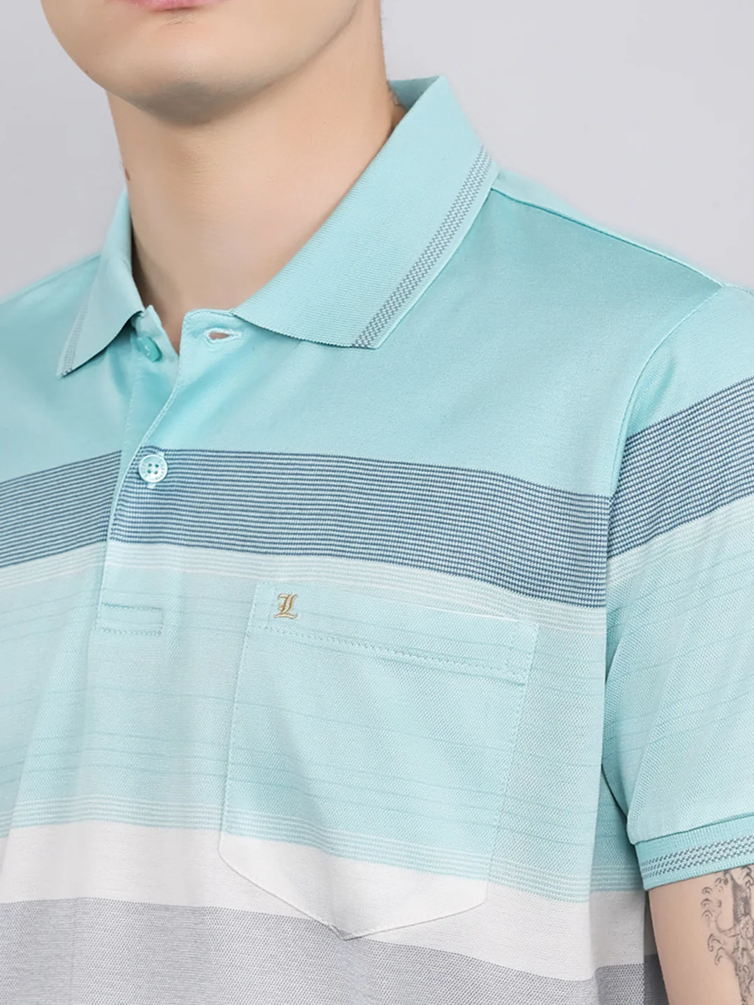 Luxuria Men Sky Blue Printed Polo Collar Half Sleeve T-Shirt - Image 5