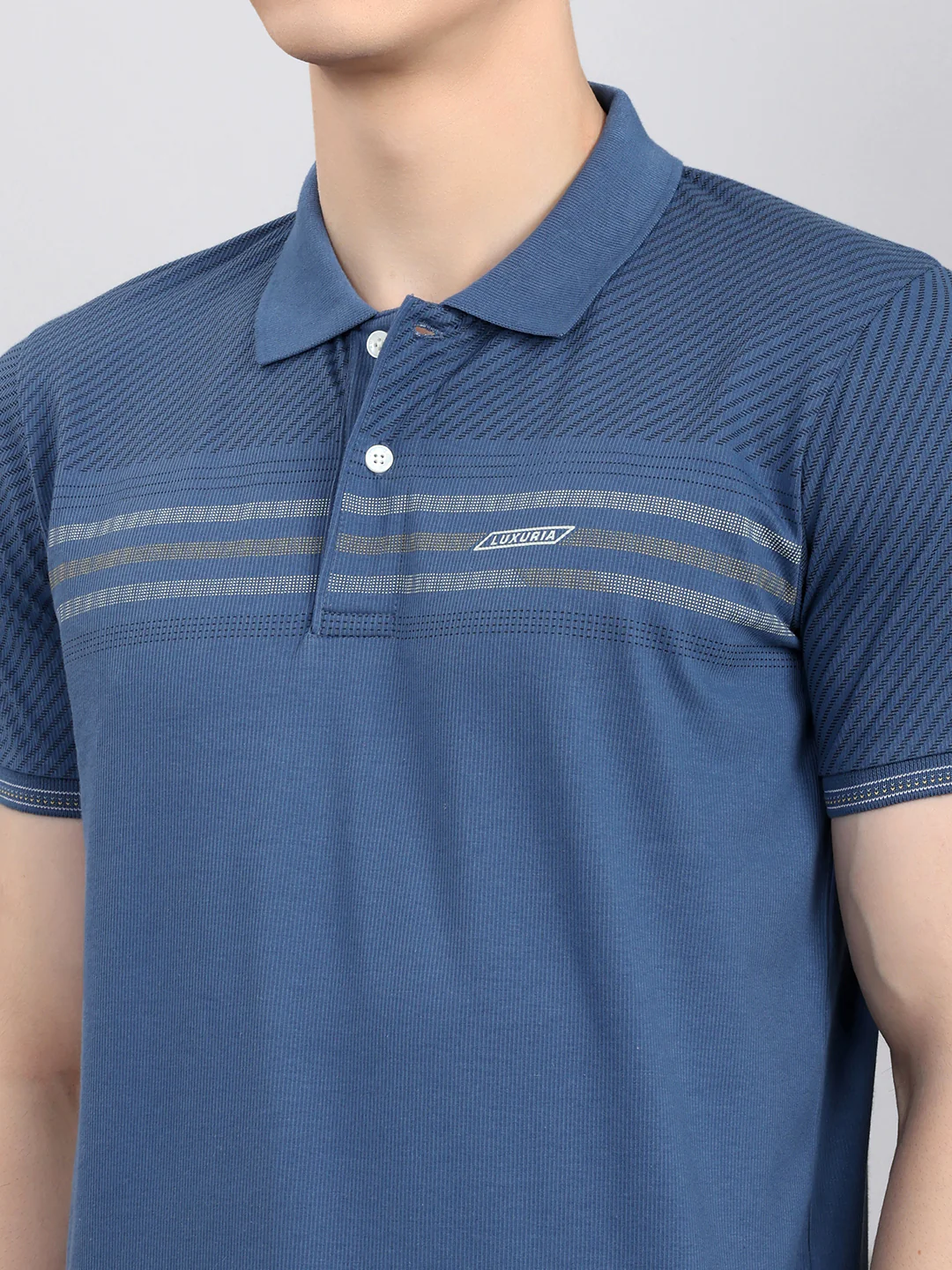 Luxuria Men Sky Blue Solid Round Neck Half Sleeve Lower Set - Image 4