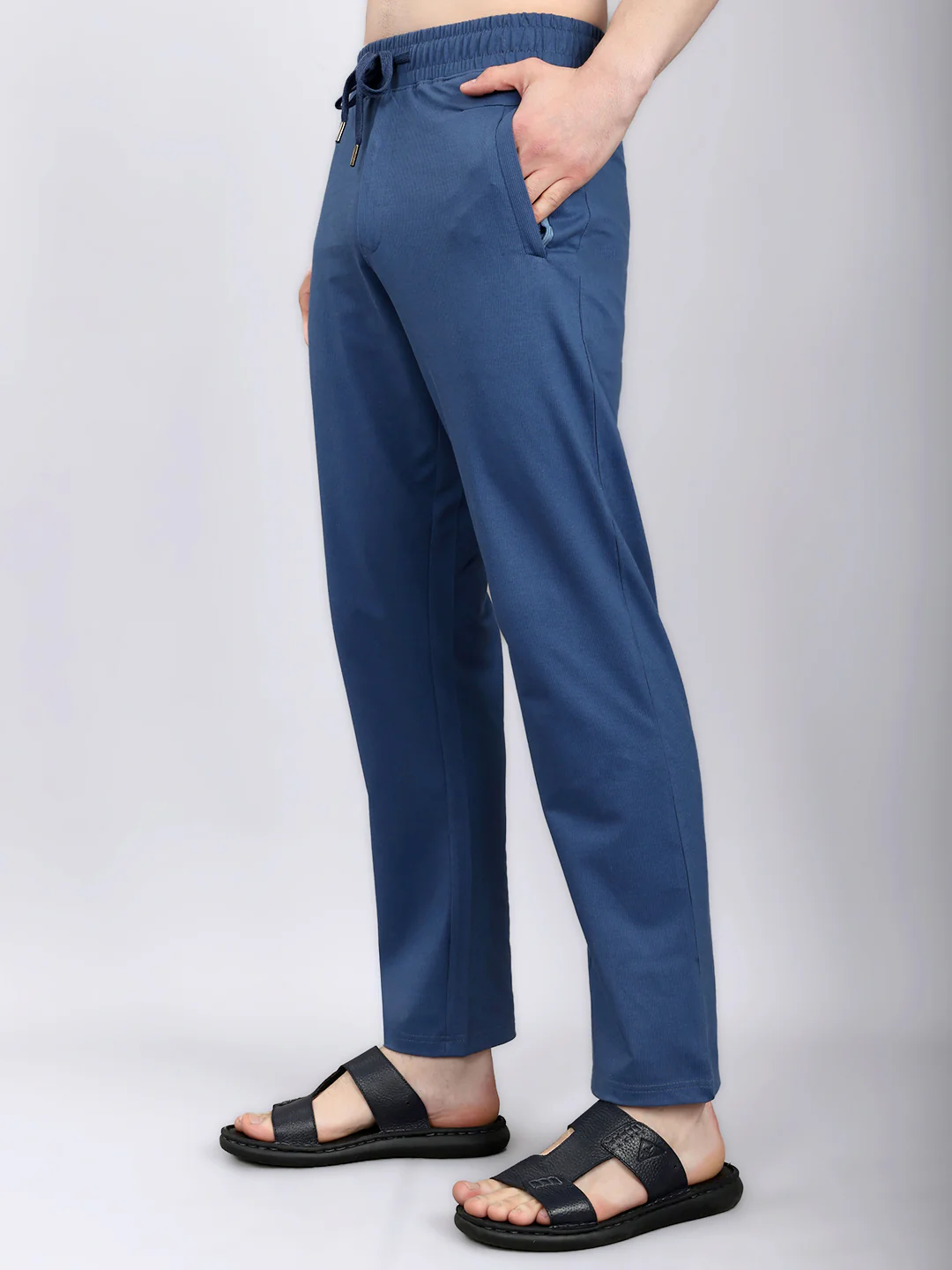 Luxuria Men Sky Blue Solid Round Neck Half Sleeve Lower Set - Image 5