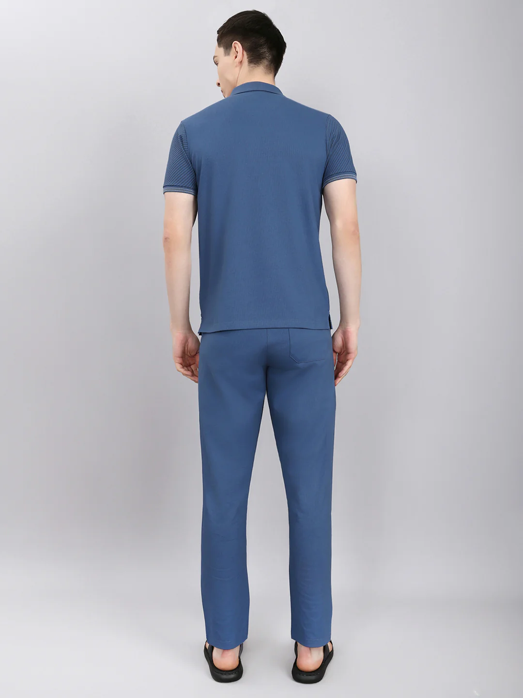 Luxuria Men Sky Blue Solid Round Neck Half Sleeve Lower Set - Image 6