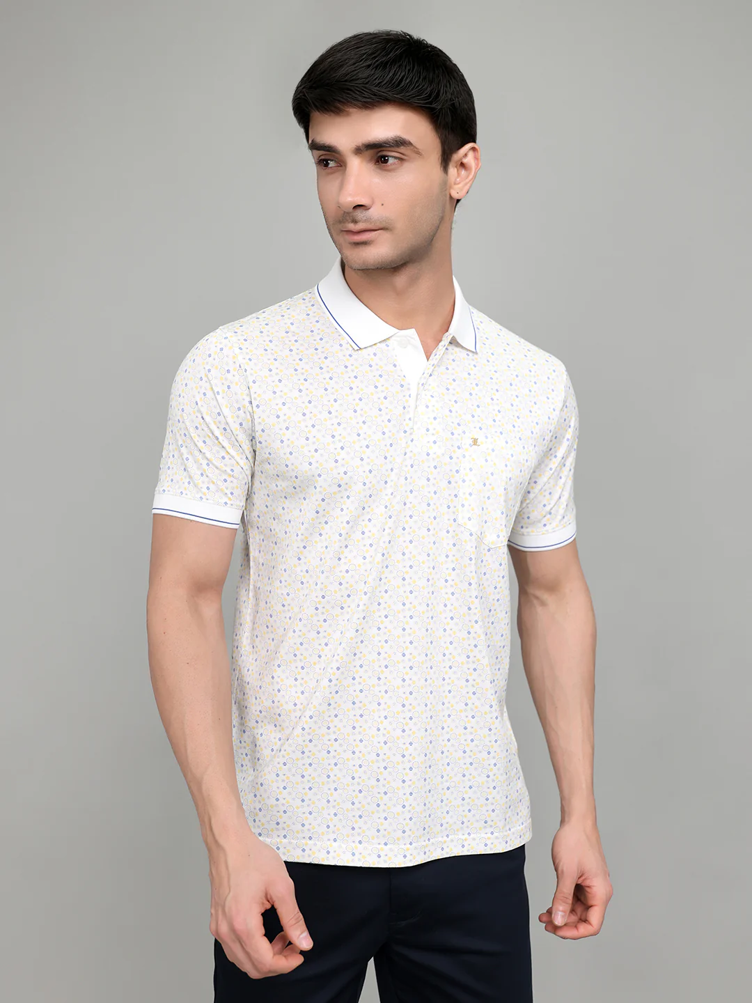Luxuria Men White Printed Collar Half Sleeve T-Shirt