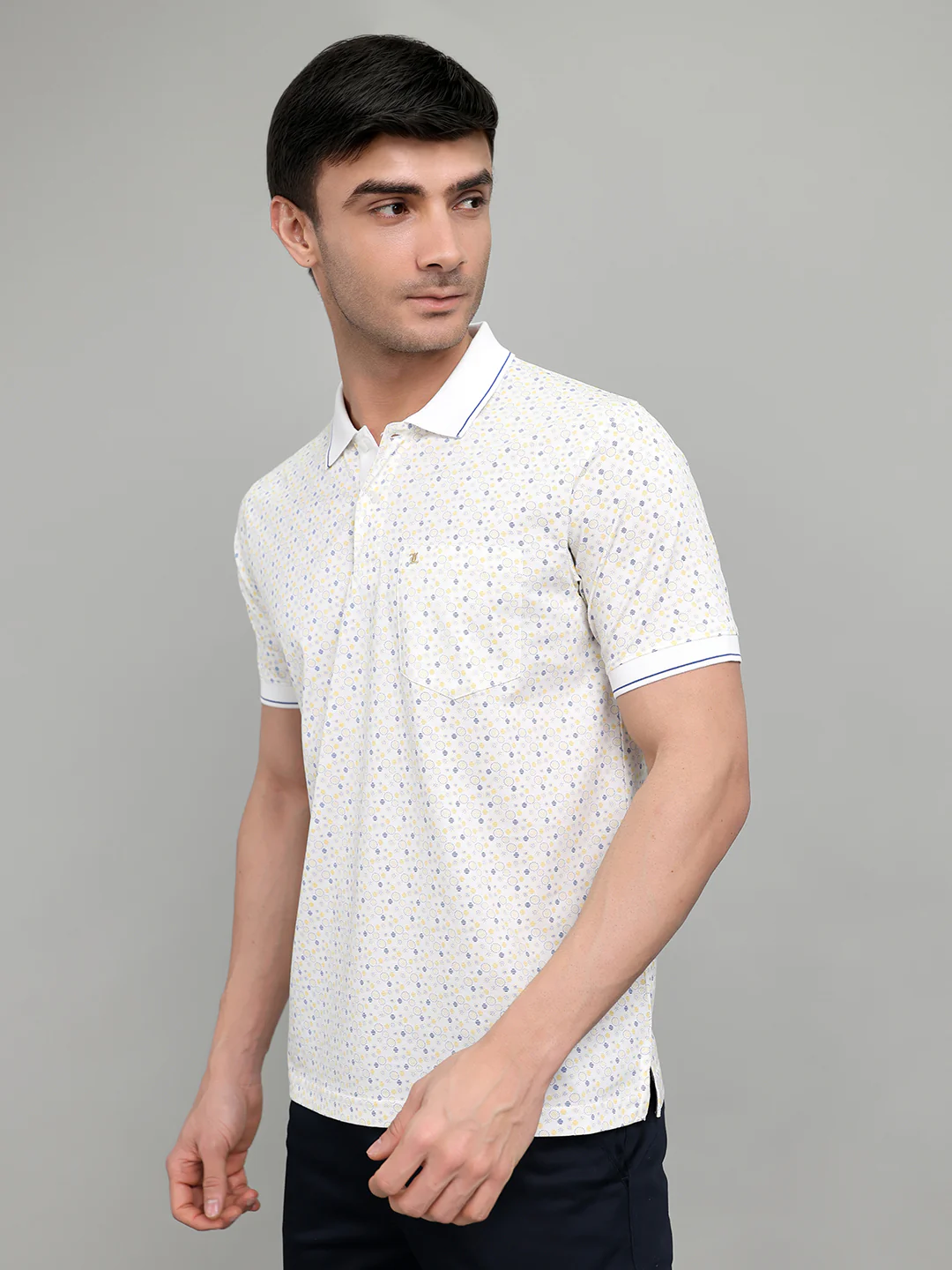 Luxuria Men White Printed Collar Half Sleeve T-Shirt - Image 2
