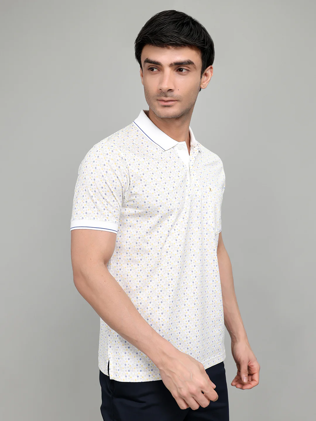 Luxuria Men White Printed Collar Half Sleeve T-Shirt - Image 3