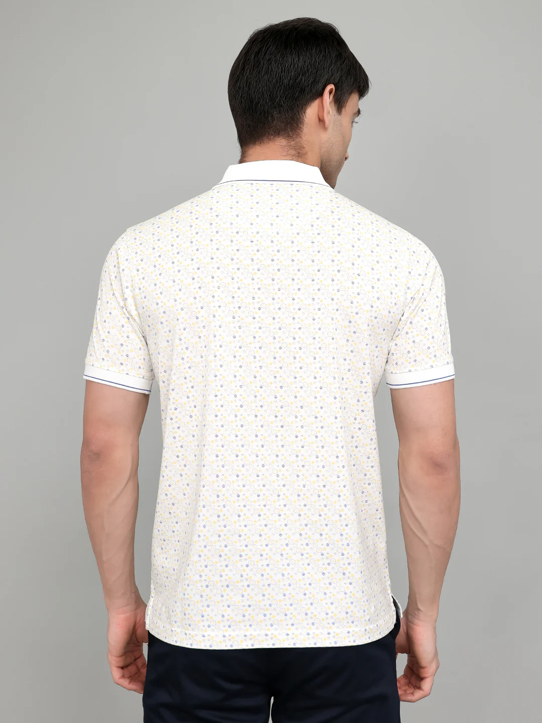 Luxuria Men White Printed Collar Half Sleeve T-Shirt - Image 4