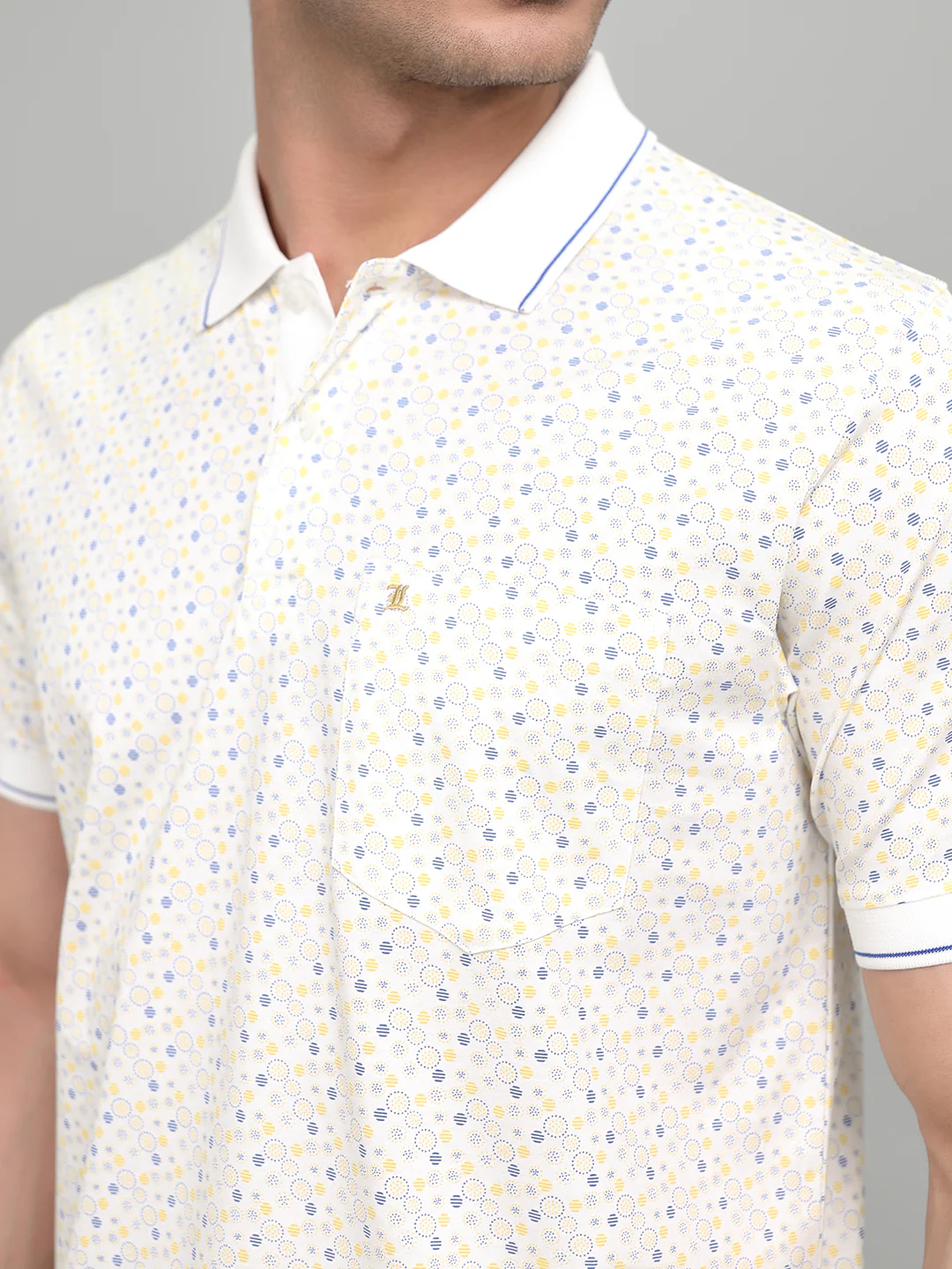 Luxuria Men White Printed Collar Half Sleeve T-Shirt - Image 5