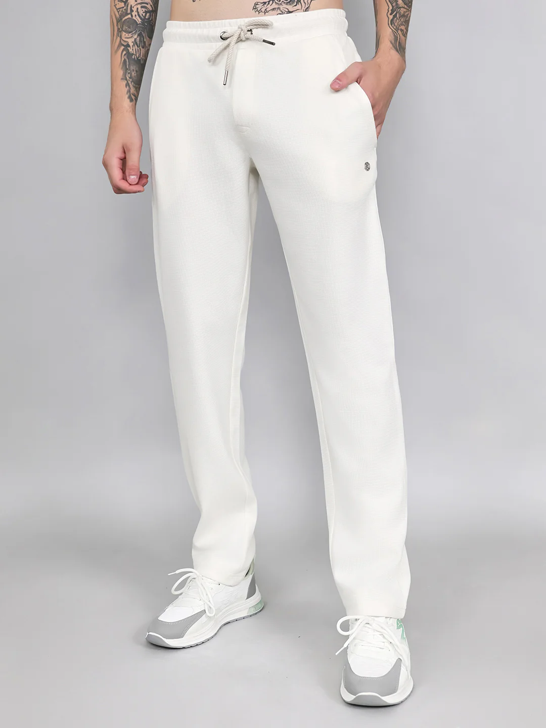 Luxuria Men White Solid Regular Fit Lower