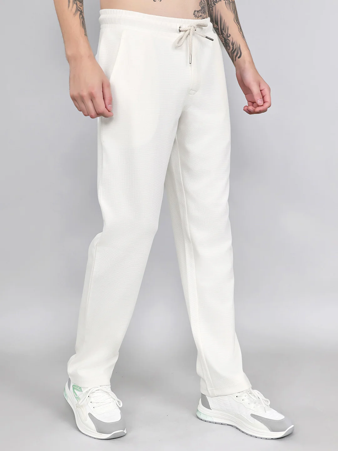 Luxuria Men White Solid Regular Fit Lower - Image 2