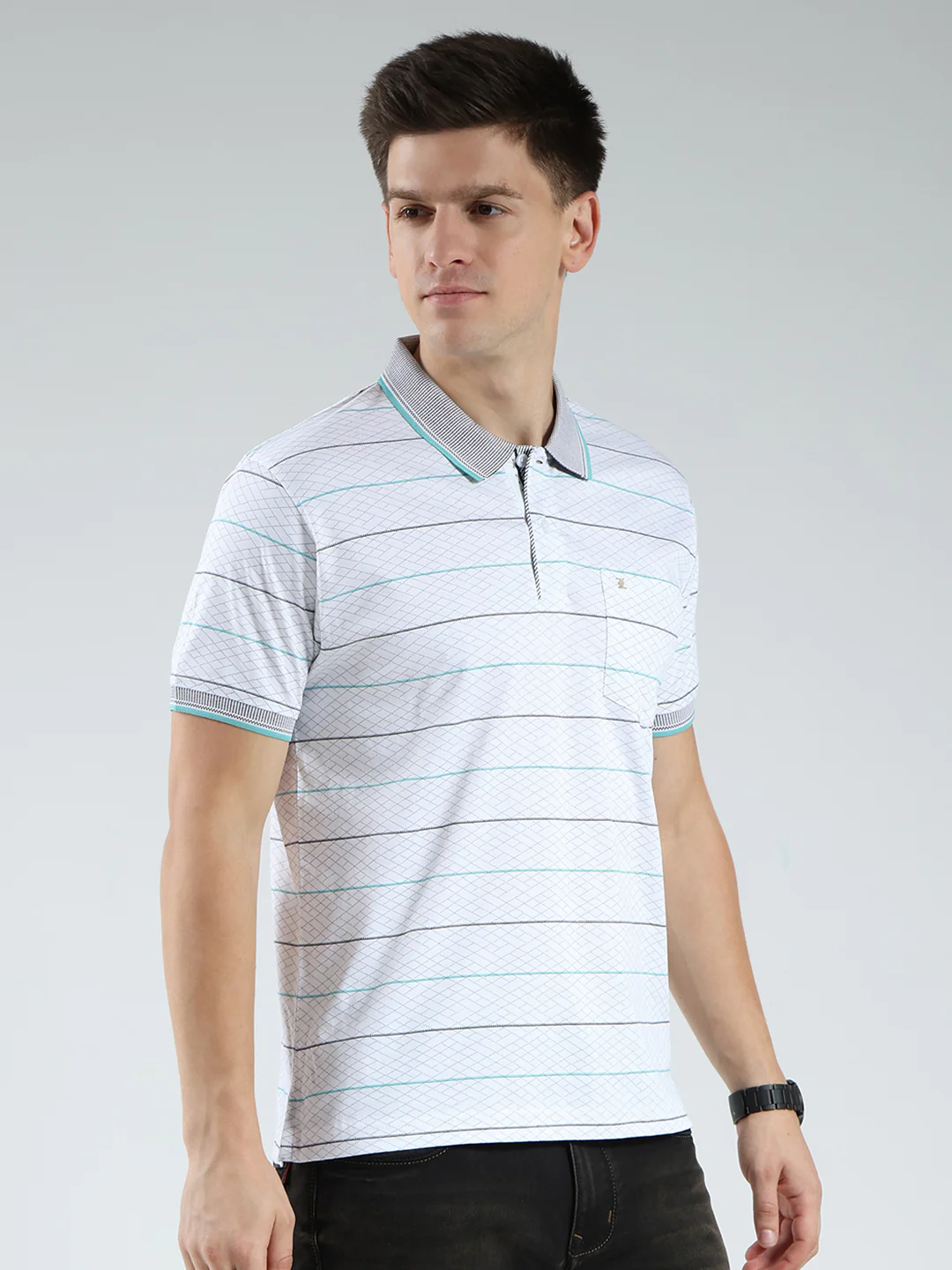 Luxuria Men White Stripe Collar Half Sleeve T-Shirt - Image 4
