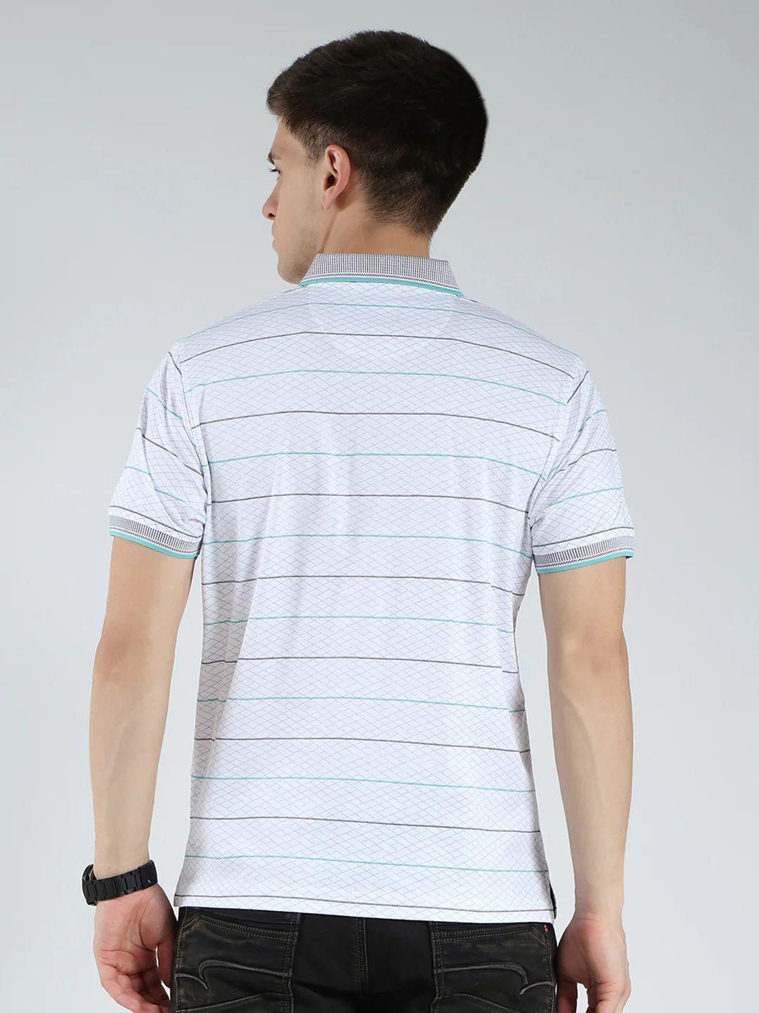 Luxuria Men White Stripe Collar Half Sleeve T-Shirt - Image 5