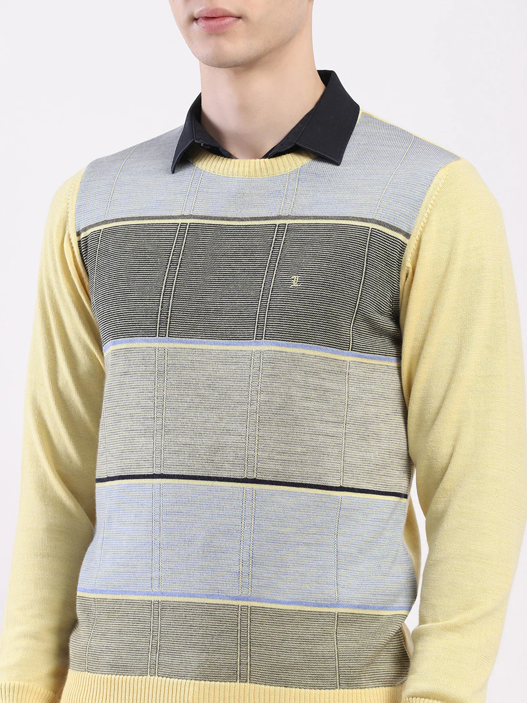 Luxuria Men Yellow Self Design Round Neck Full Sleeve Pullover - Image 6