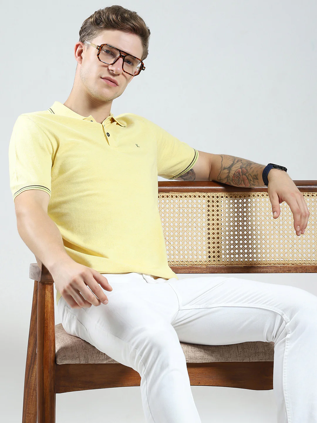 Luxuria Men Yellow Solid Collar Half Sleeve T-Shirt - Image 6